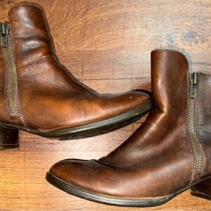 Born Chestnut Brown Leather Side-Zip Moto Ankle Boots